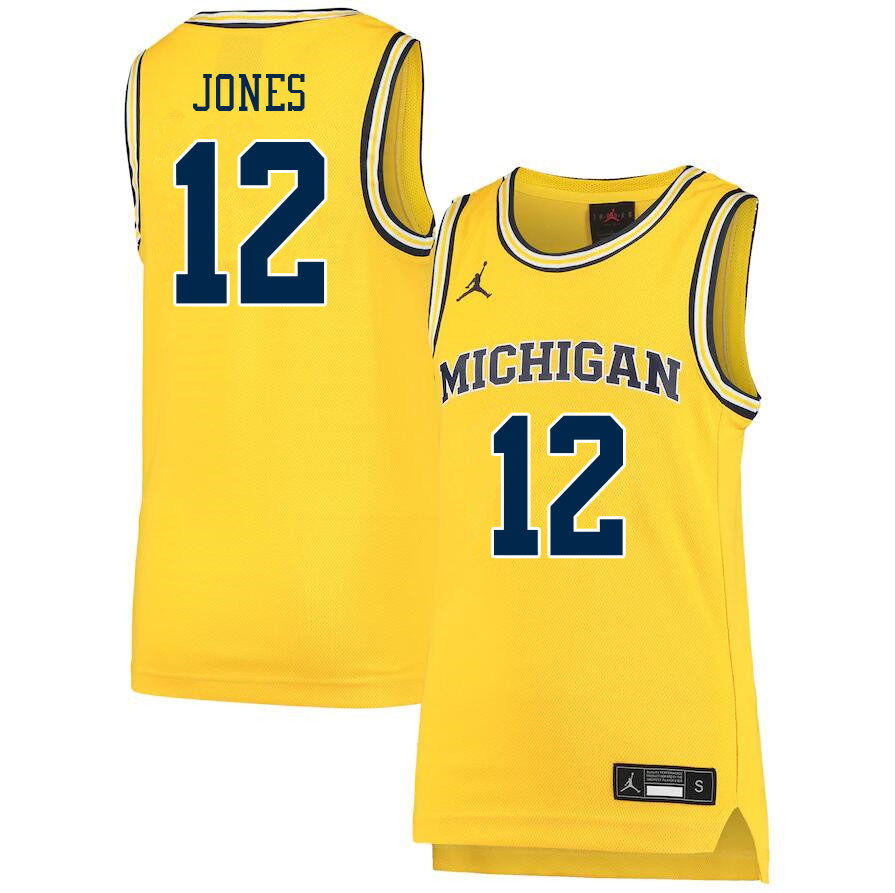Men #12 DeVante Jones Michigan Wolverines College Basketball Jerseys Sale-Yellow